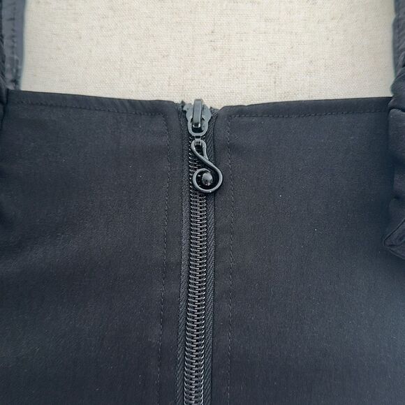 Samuel Dong Mini Dress Front Zipper Moldable Ruffled Belted Taffeta Black Size S - Picture 10 of 13